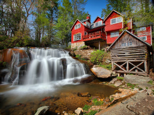 Картинка природа водопады река водопад лес