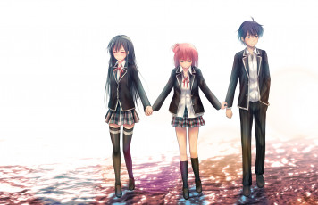 Картинка аниме oregairu yuigahama yui hikigaya hachiman девочки парень фон yukinoshita yukino