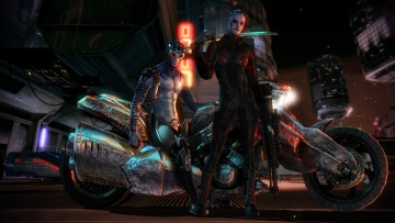 Картинка видео+игры mass+effect оружие фон взгляд девушка мотоцикл персонаж