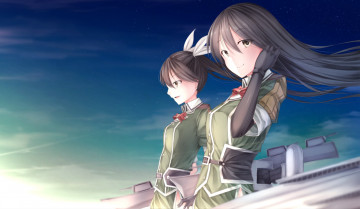 Картинка аниме kantai+collection kantai collection chikuma kancolle tone арт девушки небо waterdog