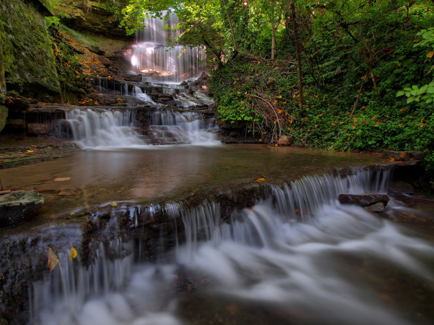Обои картинки фото природа, водопады, лес, водопад, река