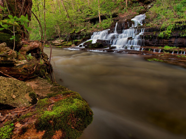 Обои картинки фото природа, водопады, река, водопад, лес