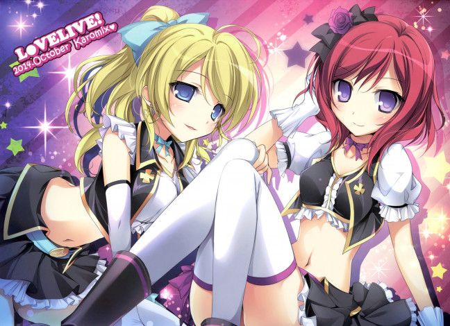 Обои картинки фото аниме, love live,  school idol project, karory, love, live, school, idol, project, арт, nishikino, maki, ayase, eri, девочки