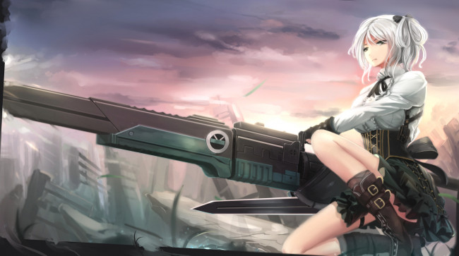 Обои картинки фото аниме, god eater, арт, kikivi, god, eater, ciel, оружие, девушка