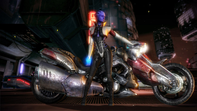 Обои картинки фото видео игры, mass effect, взгляд, халк, фон, мотоцикл