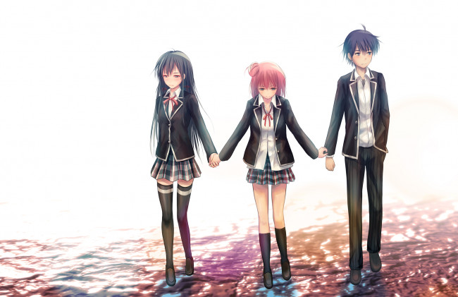 Обои картинки фото аниме, oregairu, yuigahama, yui, hikigaya, hachiman, девочки, парень, фон, yukinoshita, yukino