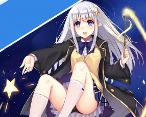 Картинка аниме животные +существа магия девушка