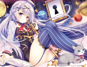 Картинка аниме животные +существа девушка