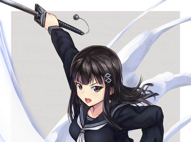 Обои картинки фото аниме, оружие,  техника,  технологии, девушка, меч