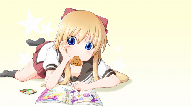 Обои картинки фото yuru yuri, аниме, фон, взгляд, девушка