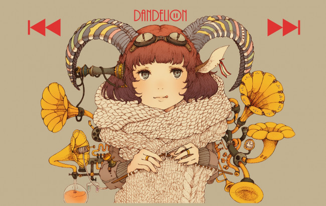 Обои картинки фото аниме, животные,  существа, девочка, рога