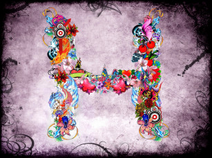 обоя векторная графика, другое , other, буква, фон, цветы