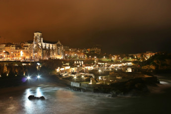 Картинка франция города -+огни+ночного+города водоем ночь фонари здания