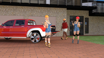 Картинка 3д+графика люди-авто мото+ people-+car+ +moto девушки взгляд фон