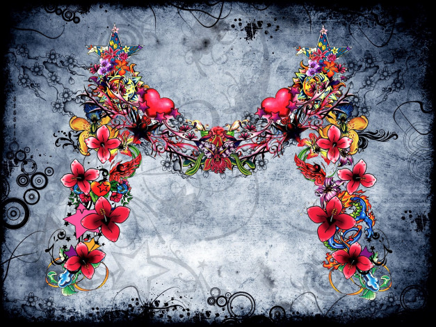 Обои картинки фото векторная графика, другое , other, буква, фон, цветы