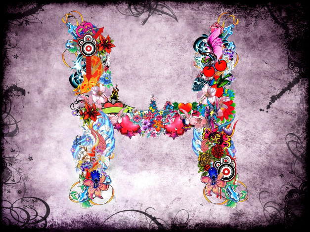 Обои картинки фото векторная графика, другое , other, буква, фон, цветы