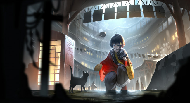 Обои картинки фото аниме, город,  улицы,  здания, yuushouku