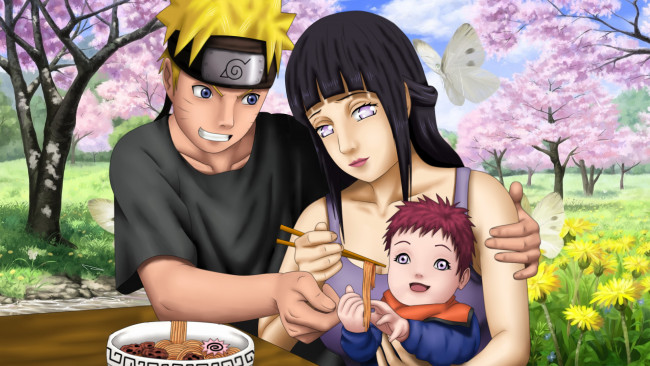 Обои картинки фото аниме, naruto, хината, ребёнок, наруто