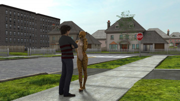 Картинка 3д+графика фантазия+ fantasy парень взгляд фон леопард кошка