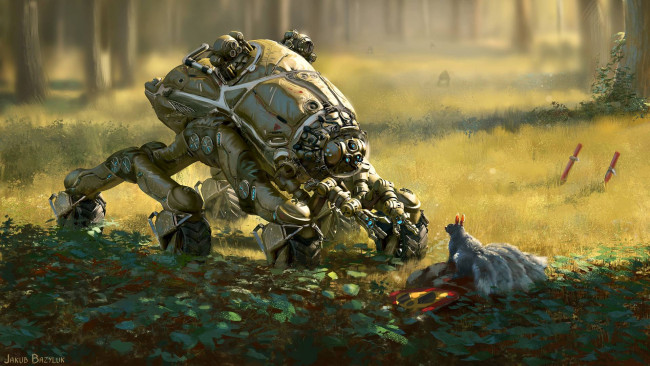 Обои картинки фото фэнтези, роботы,  киборги,  механизмы, хвосты, белка, зона, робот