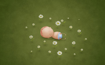 Картинка рисованное vladstudio ребенок поляна цветы