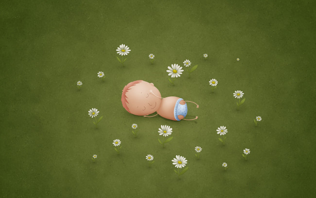 Обои картинки фото рисованное, vladstudio, ребенок, поляна, цветы