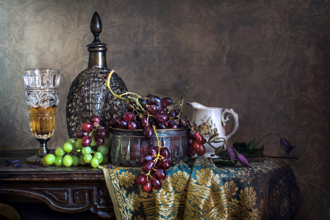 Обои картинки фото еда, натюрморт, вино, виноград