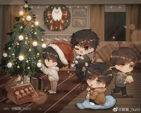 Картинка аниме зима +новый+год +рождество ёлка новый год чиби