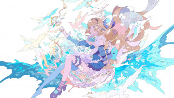 Картинка аниме животные +существа девочка птицы