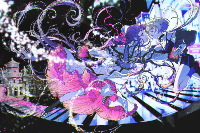 Обои картинки фото couple, аниме, магия,  колдовство,  halloween