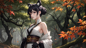 Картинка аниме животные +существа нейросети графика нейроарт ai art нейронные сети рисунки нейро искусство девушка