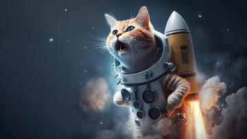 Картинка фэнтези существа нейросети графика нейроарт ai art нейронные сети рисунки нейро искусство кот космонавт