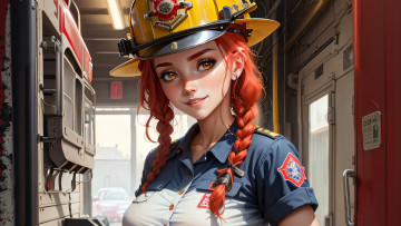 Картинка рисованное люди нейросети графика нейроарт ai art нейронные сети рисунки нейро искусство девушка пожарная