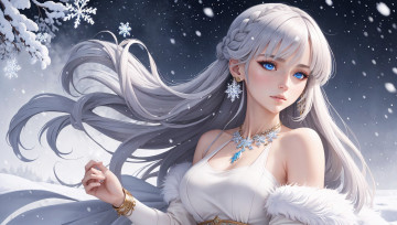 Картинка аниме зима +новый+год +рождество нейросети графика нейроарт ai art нейронные сети рисунки нейро искусство девушка