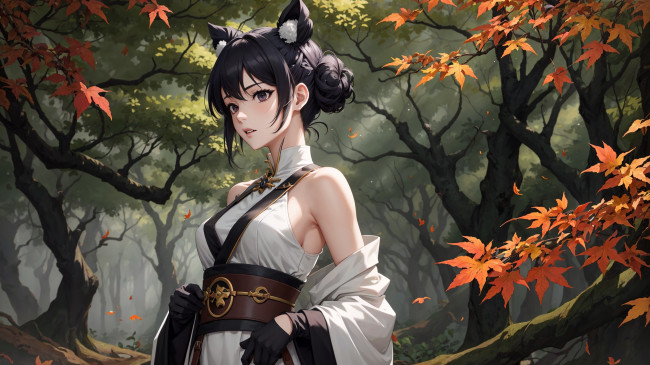 Обои картинки фото аниме, животные,  существа, нейросети, графика, нейроарт, ai, art, нейронные, сети, рисунки, нейро, искусство, девушка