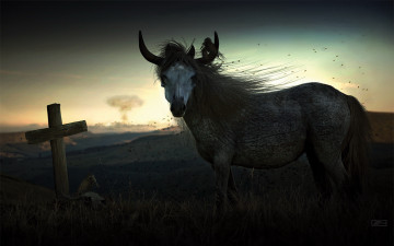 Картинка 3д графика religion религия рога животное крест ночь