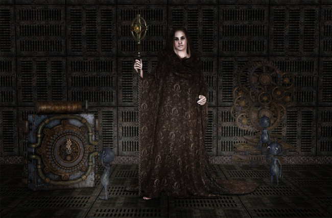 Обои картинки фото 3д, графика, fantasy, фантазия, часы, девушка, ссщества