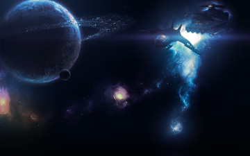 Картинка космос арт планета звездолет