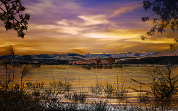 Картинка marshlands 3д графика nature landscape природа горы трава озеро