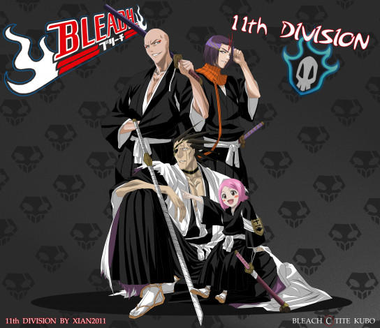 Обои картинки фото аниме, bleach, yumichika, ikkaku, yachiru, kusajishi, kenpachi