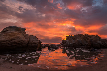 Картинка природа побережье заря тучи скалы океан