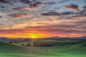 Картинка природа восходы закаты восход сша холмы поля юго-восток штат вашингтон