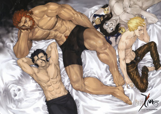 Картинка аниме fate zero lancer rider caster gilgamesh судьба начало обнажены парни мужчина арт