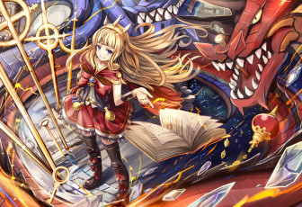 Картинка аниме животные +существа sakura ani granblue fantasy арт кристаллы книга дракон девушка