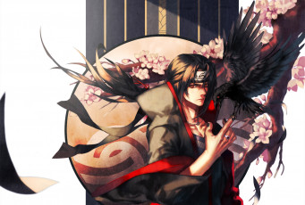 Картинка аниме naruto nona art shinobi ворон sharingan itachi uchiha