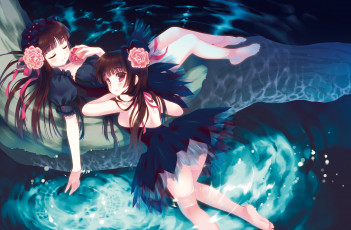 Картинка аниме unknown +другое santa matsuri арт девушки вода розы гранат