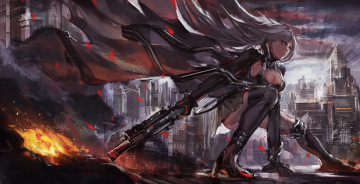 Картинка аниме оружие +техника +технологии город девушка арт aenrs5