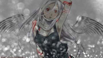 Картинка аниме deadman+wonderland несчастное Яйцо сиро wretched egg красный человек девушка art глаза альбинос крылья широ shiro deadman wonderland