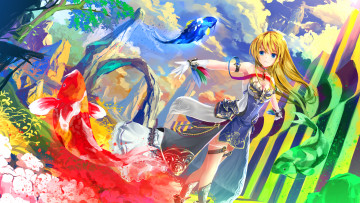 Картинка аниме unknown +другое рыбы скалы девушка арт astral reverie kouji