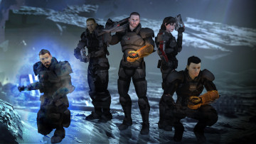 Картинка видео+игры mass+effect девушка взгляд фон оружие мужчины